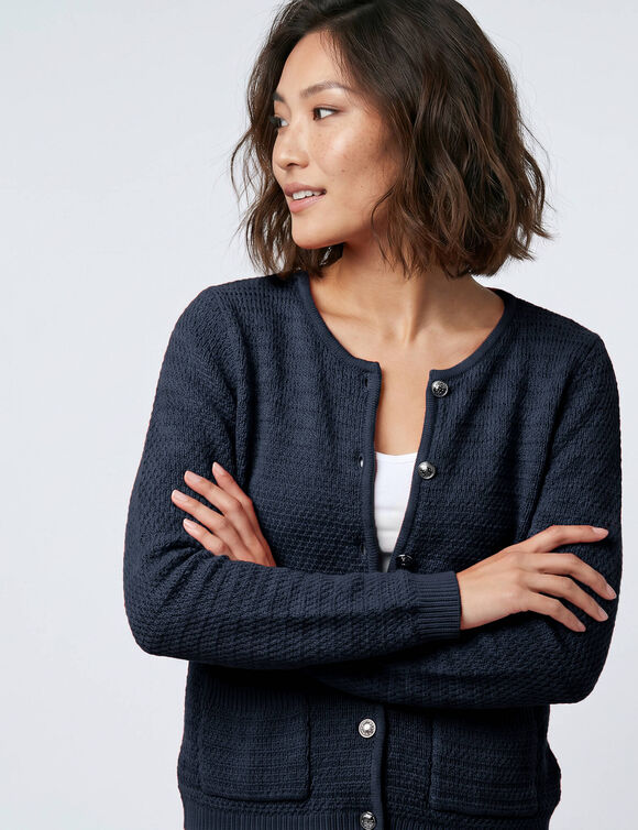 Cardigan uni maille fantaisie (marine)