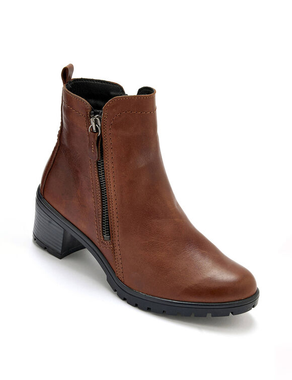 Boots fermeture zipp&eacute;e en cuir, largeur confort (marron)