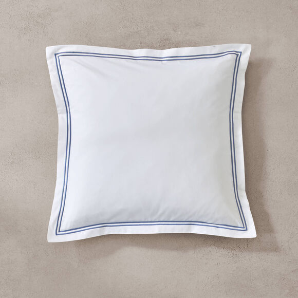Linge de lit uni double bourdon - percale de coton 80 fils/cm&sup2; (blanc / bleu)