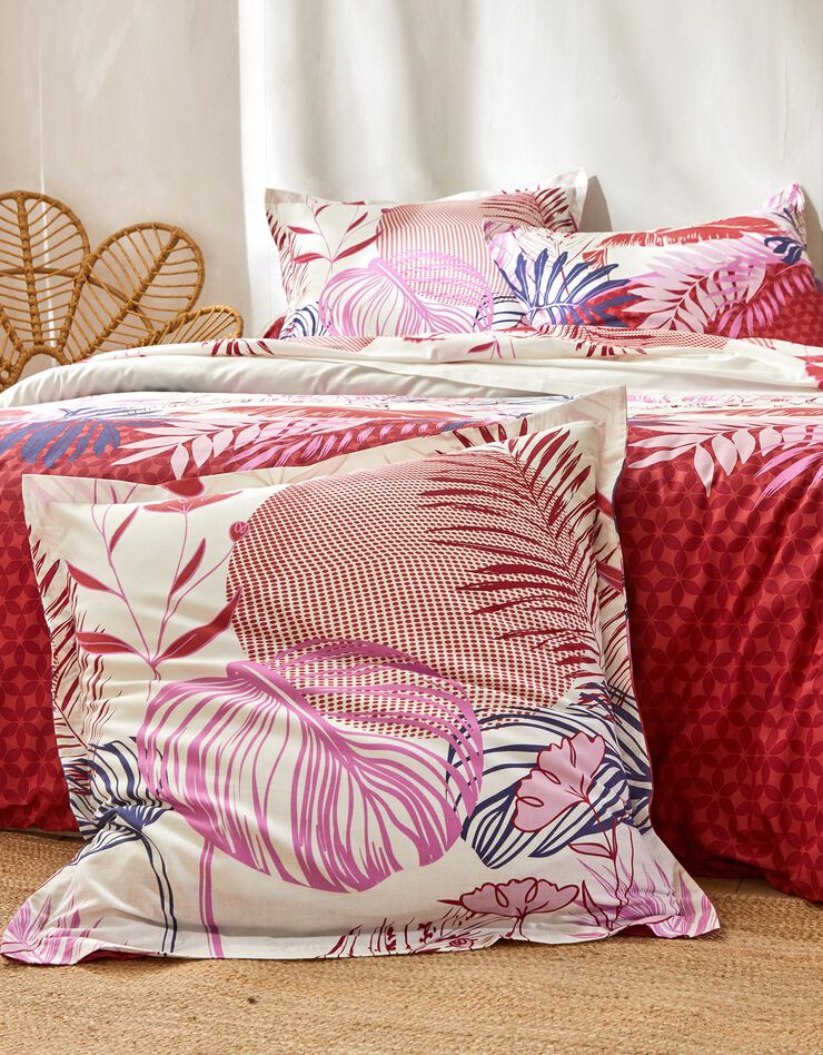 Linge de lit Jane en coton imprimé feuillages (rouge)