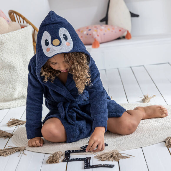 Peignoir de bain enfant Pingouin à capuche (bleu)