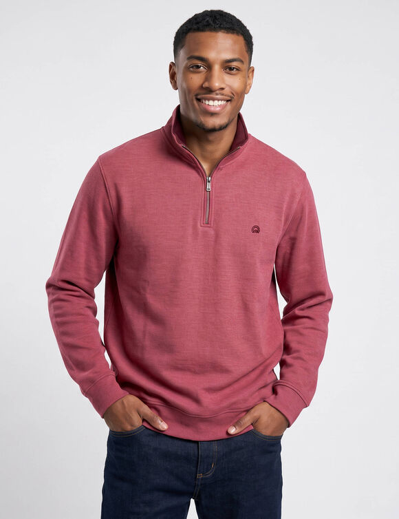 Warm sweatshirt met hoge kraag en ritssluiting, van geribd tricot (DONKERROZE)