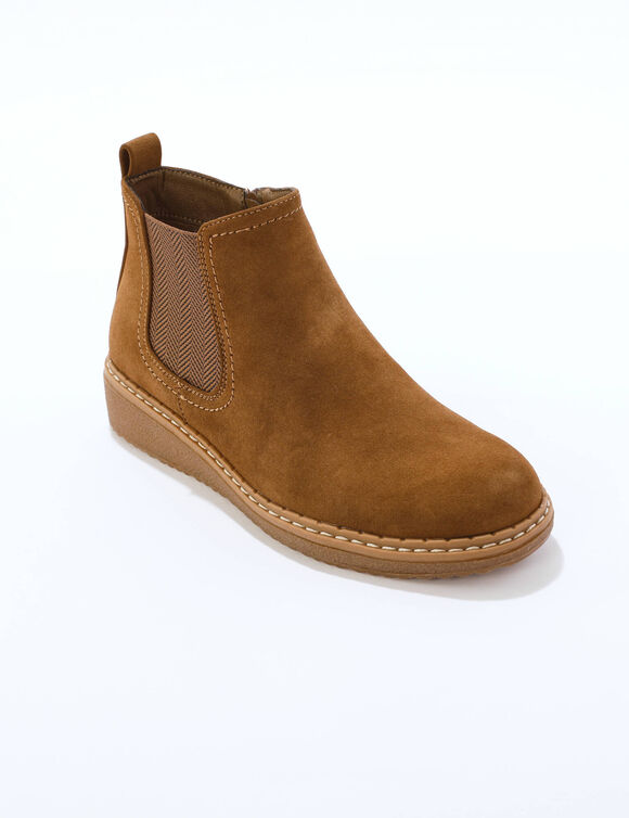 Boots met sleehak, elastiek opzij (karamel)