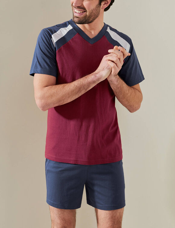 Driekleurige shortama - set van 2 (marine / bordeaux)