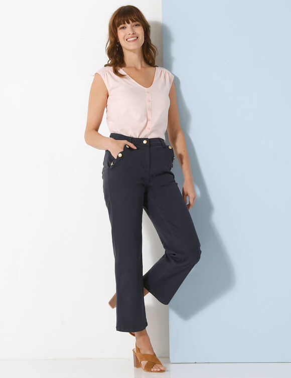 T-shirt col V boutons fantaisie (rose poudré)