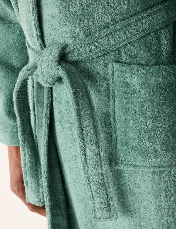 Peignoir mixte adulte éponge bouclette col châle personnalisable (eucalyptus)