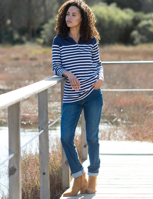 Polo rayé maille jersey (marine / blanc cassé)