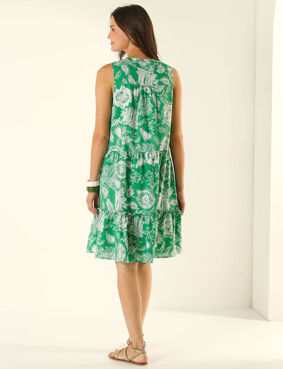 Robe sans manches volant&eacute;e, batiste imprim&eacute;e (groen)