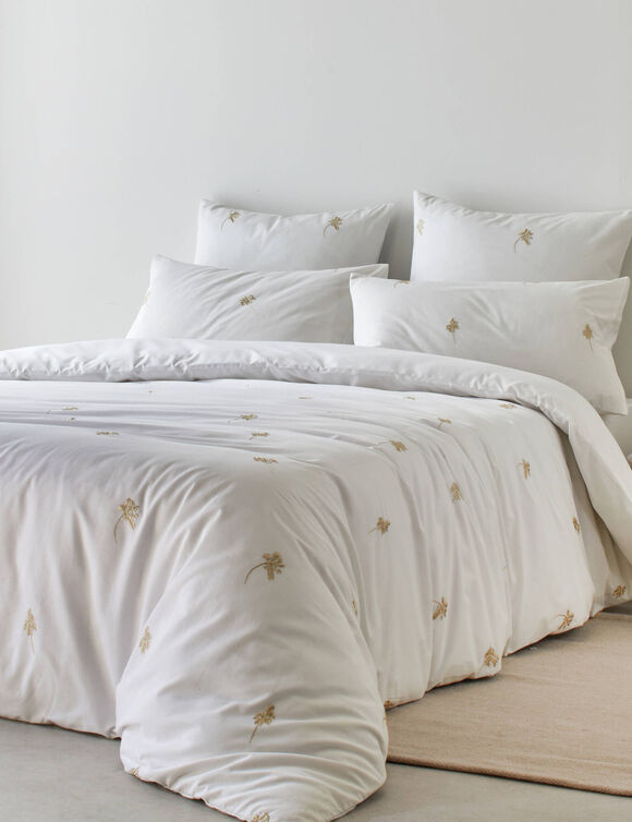 Linge de lit blanc brodé feuillage Colombine® (blanc)
