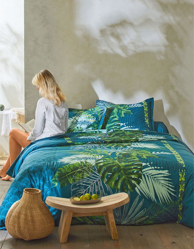 Bedlinnen Cayenne, in katoen met palmboomprint, groen Bedlinnen Cayenne, in katoen met palmboomprint, groen, hi-res image number 0