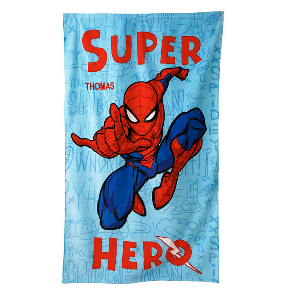 Spiderman&reg;-badlaken voor kinderen, personaliseerbaar, van badstof en katoenfluweel - 320 g/m&sup2; (blauw)