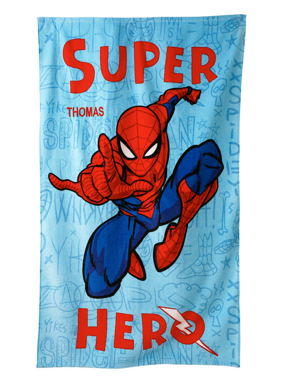 Drap de bain enfant Spiderman&reg; &agrave; personnaliser, &eacute;ponge et velours coton - 320g/m2  (bleu)