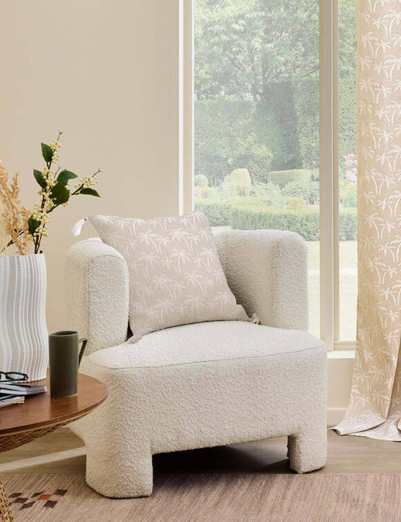 Kussen met palmbomenprint en pompons (wit / naturel)