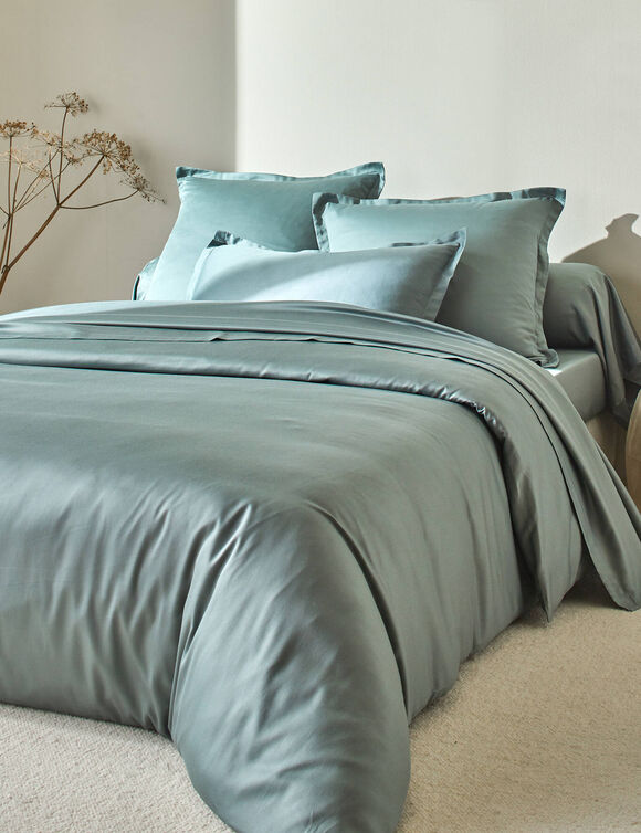 Linge de lit satin uni (vert grisé)