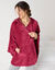 Poncho met capuchon, fleece met pluche-achtige textuur (kersenrood)
