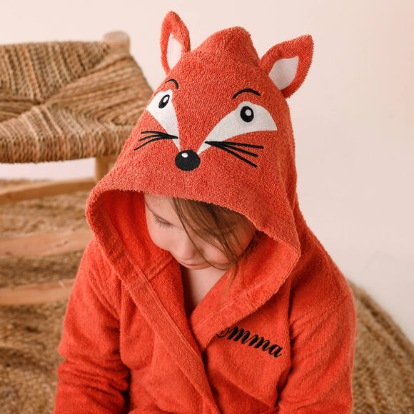 Personaliseerbare "vos" kinderbadjas met kap, katoenen badstof - 340 g/m&sup2;  (saffraangeel)