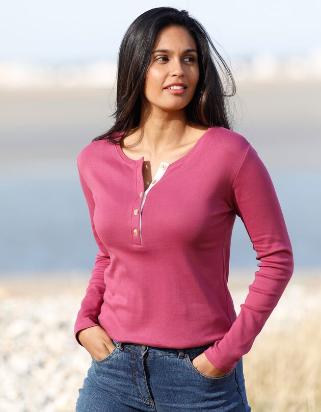 Tee-shirt col tunisien uni (violine)