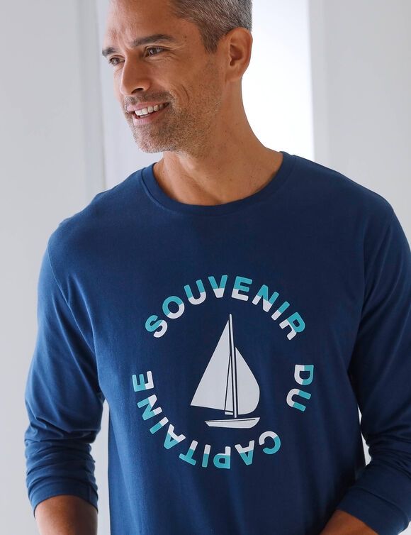 T-shirt pyjama manches longues motif bateau (marine / aqua)