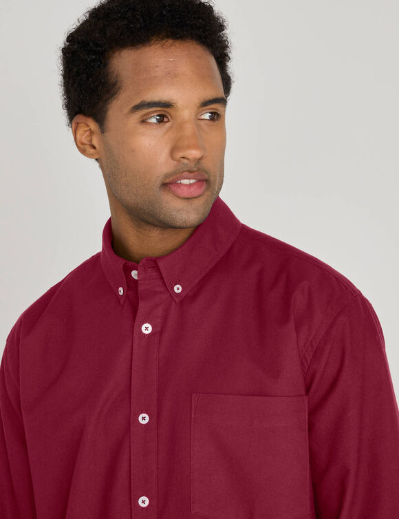 Chemise boutonn&eacute;e unie Oxford manches longues (bordeaux)
