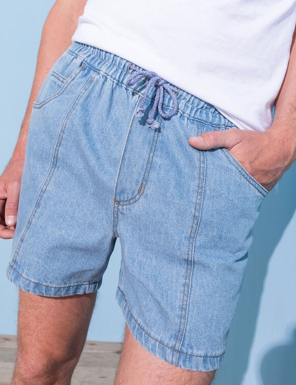 Short denim léger taille élastiquée (bleached)