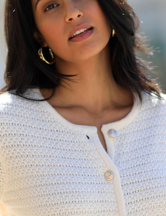 Cardigan uni maille fantaisie (écru)