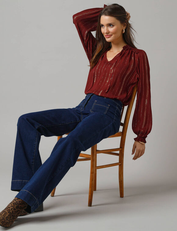 Blouse smockée en crépon, fils brillants (bordeaux)