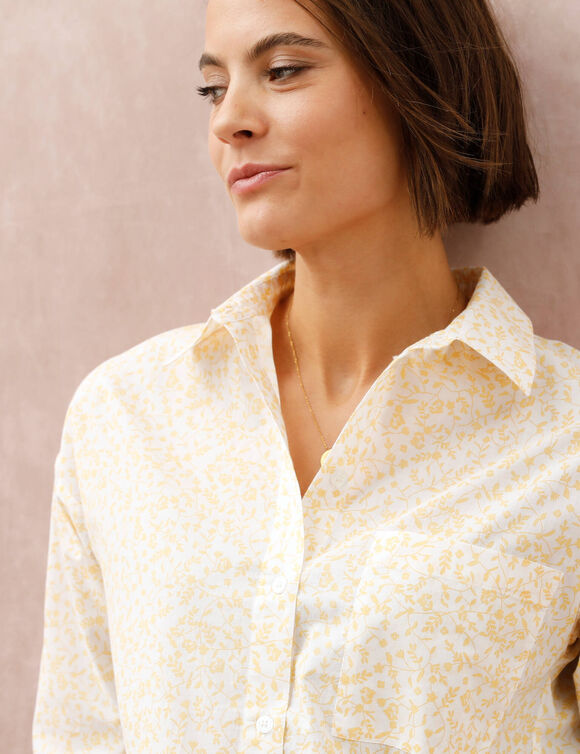 Chemise ample imprim&eacute;e, coton l&eacute;ger (blanc / jaune)