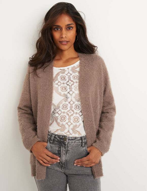 Gilet long, maille poilue (taupe)