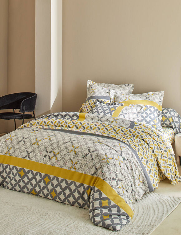 Bedlinnen Marlox in katoen met geometrische motieven  (grijs / geel)