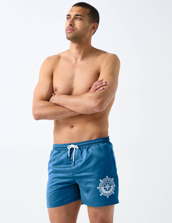 Effen zwemshorty met contrasterend motief (blauw)