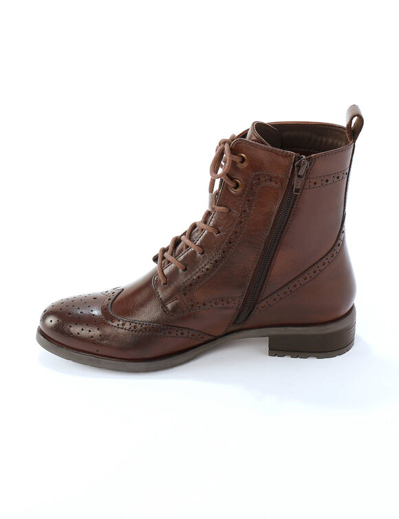 Bottines montantes doublées à lacets en cuir fleuri (chocolat)