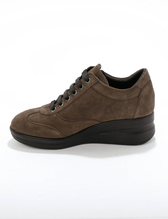 Baskets compens&eacute;es confort en cuir certifi&eacute; LWG (taupe)