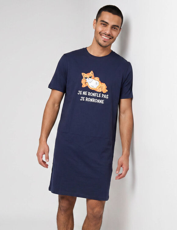 Maxi T-shirt manches courtes imprim&eacute; "chat roux" (marine)