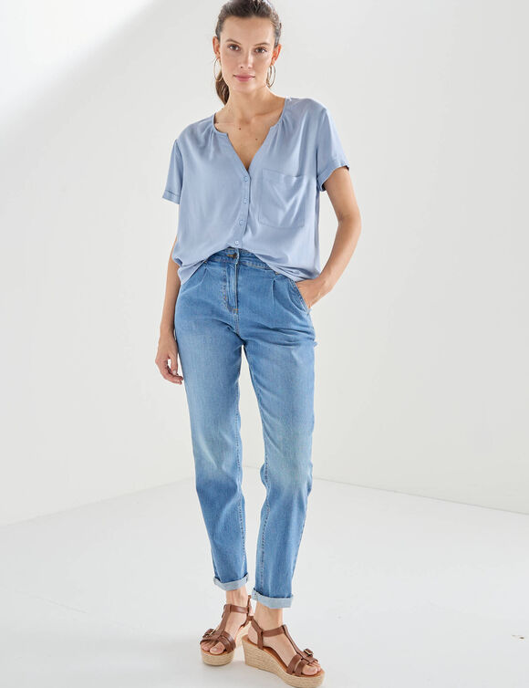 Chemisier uni manches courtes (bleu gris&eacute;)