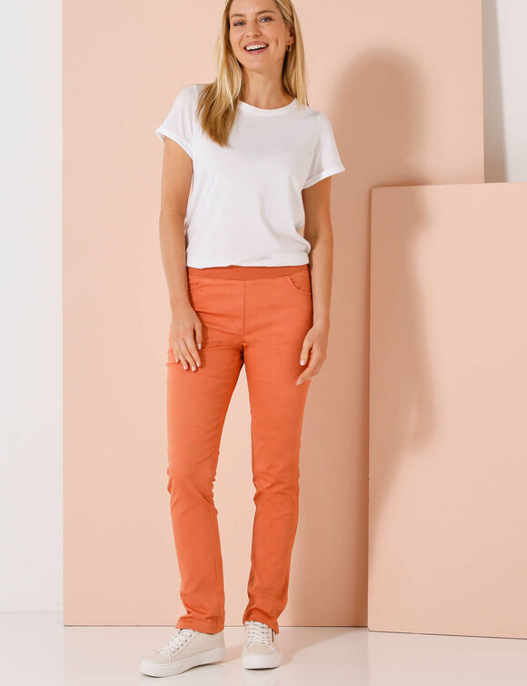 Pantalon droit "ultra confort" taille élastiquée (corail grisé)