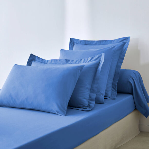 Drap-housse uni polyester - coton bonnet 32 cm (oc&eacute;an)