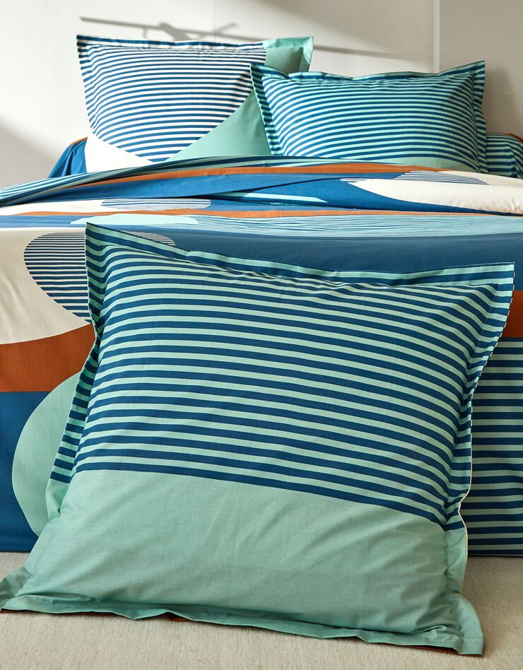 Bedlinnen Nico in katoen met strepenprint in grafische stijl (blauw)