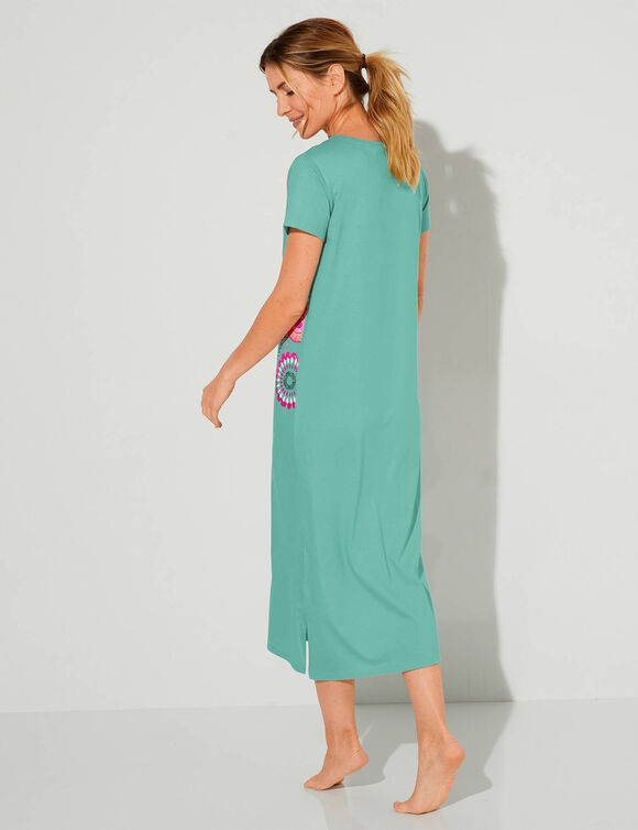 Chemise de nuit longue imprim&eacute; rosaces (lagon)