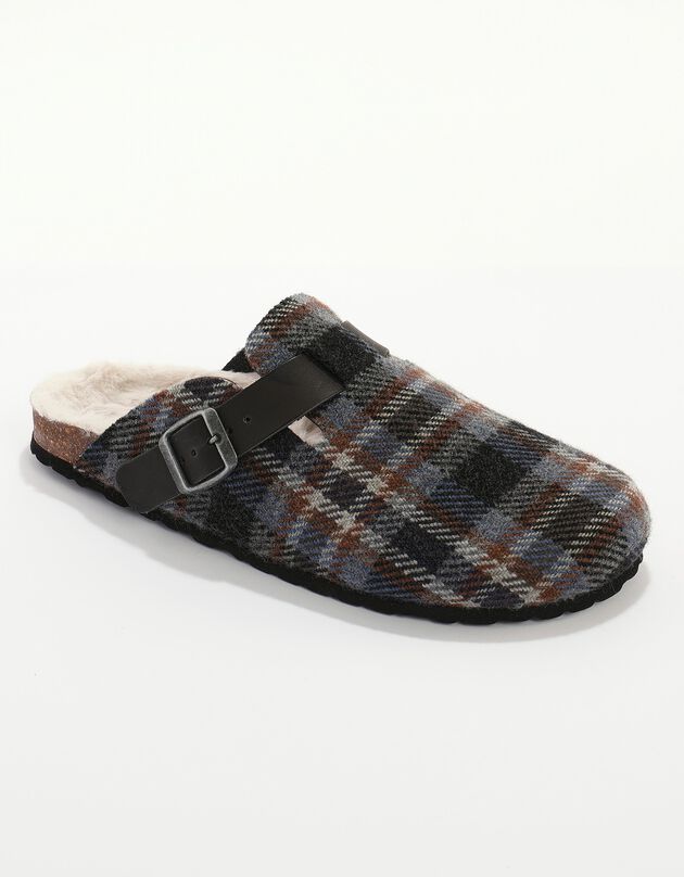 Mules sabot carreaux à boucle (gris)