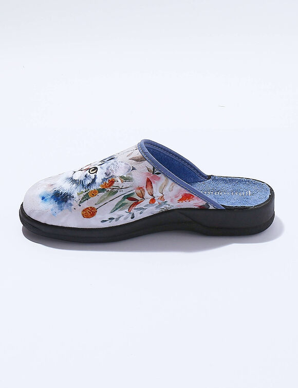 Mules impression photo "chat" (bleu)