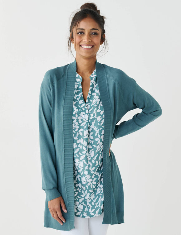 Gilet porter ouvert, manches longues (vert gris&eacute;)