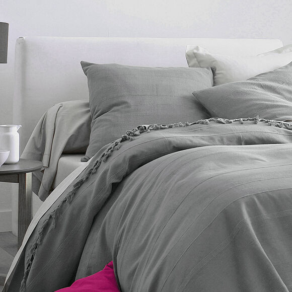 Housse coussin unie coton tissage artisanal - lot de 2 (gris perle)