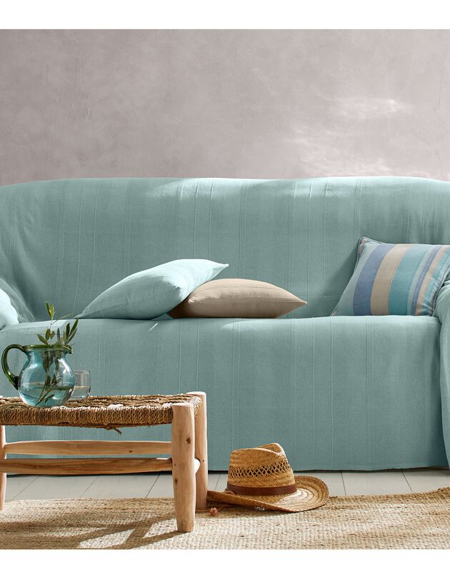 Effen artisanaal geweven plaid of sprei (celadon)