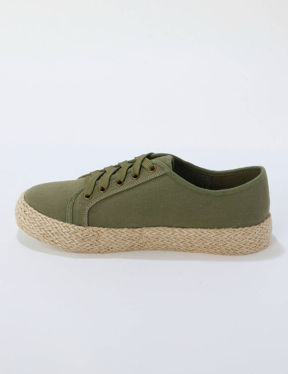 Sneakers met sleehak en koordzool (kaki)