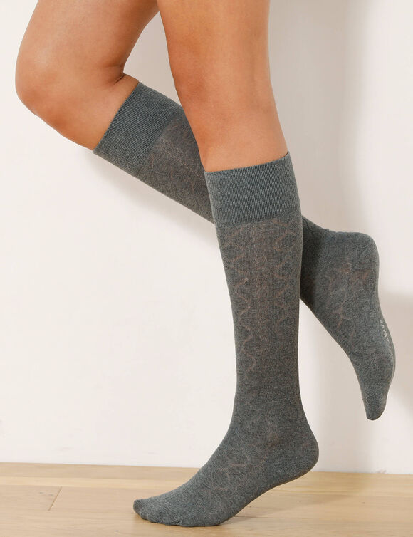 Chaussettes hautes en maille torsad&eacute;e unie - lot de 2 paires  (beige + anthracite)