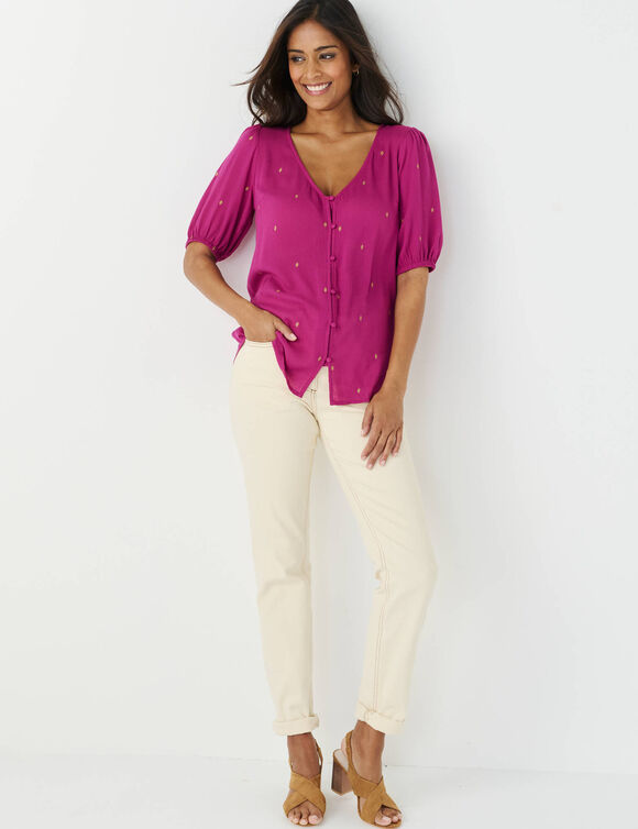 Chemisier imprim&eacute; dor&eacute;, cr&eacute;pon (violine / dor&eacute;)