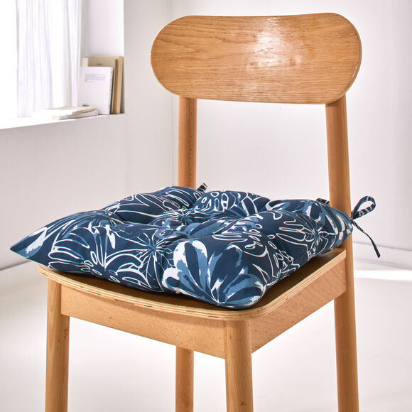 Galette de chaise carr&eacute;e imprim&eacute; fleuri - lot de 2 (blauw)
