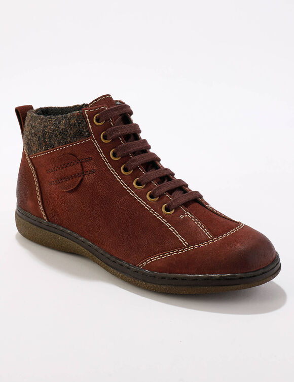 Leren boots met veters en rits (bordeaux)