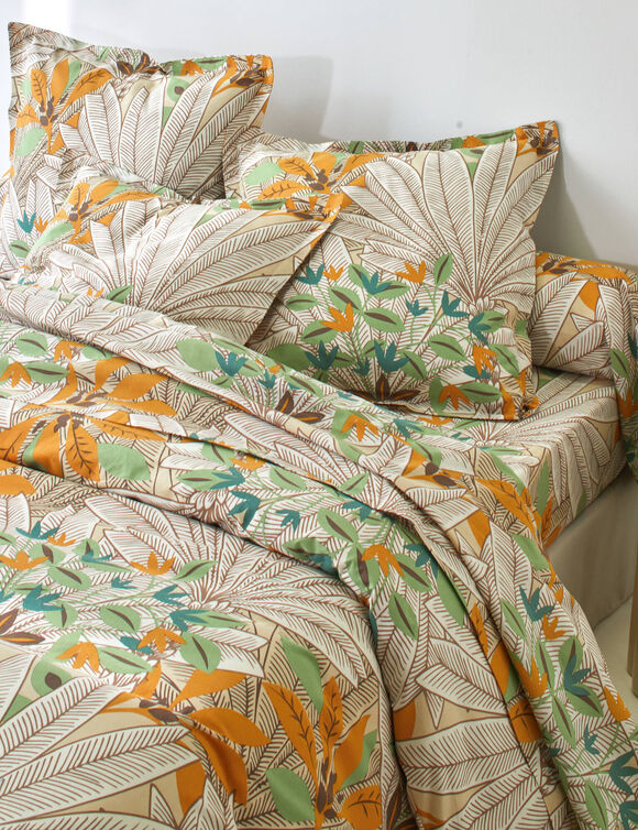 Mada-beddengoed met grote bloemenprint &ndash; katoen 57 draden/cm&sup2; (groen)