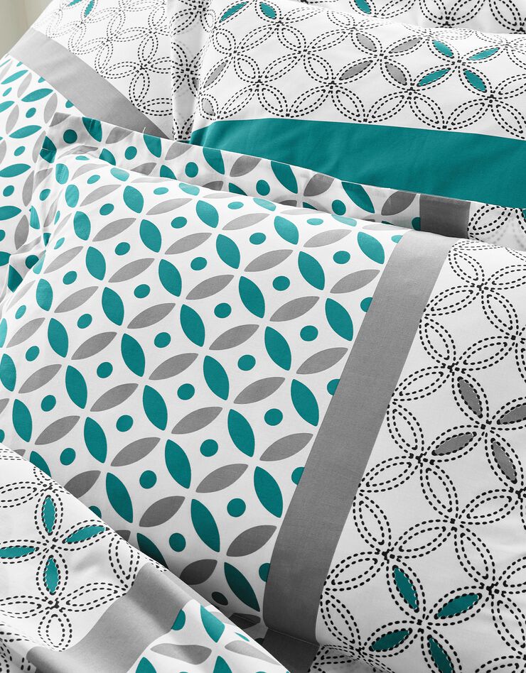 Linge de lit Marlow en coton à motifs géométriques (gris / vert)